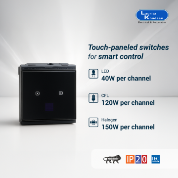Lauritz Knudsen Englaze Touch IR Switches | 2 Channel | 2 Module | Suitable only for Englaze Plates | Sensitive Touch Panel for Fast Performance (Black Glass)