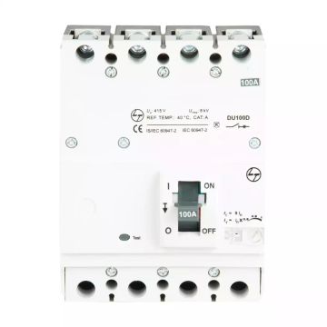 DU100D MCCB 100A 4P 415V AC 18KA Thermal Magnetic 50/60 Hz