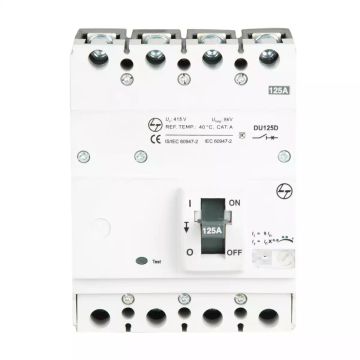 DU125D MCCB 125A 4P 415V AC 18KA Thermal Magnetic 50/60 Hz