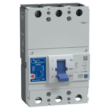 DU250 MCCB 200A 3P 415V AC 30kA Thermal Magnetic 50/60 Hz