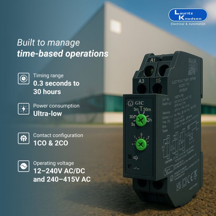 Lauritz Knudsen Micon 175, 240V AC/24V AC/DC | ON Delay Type | Time: 0.3 sec - 30 hrs | 1 C/O 