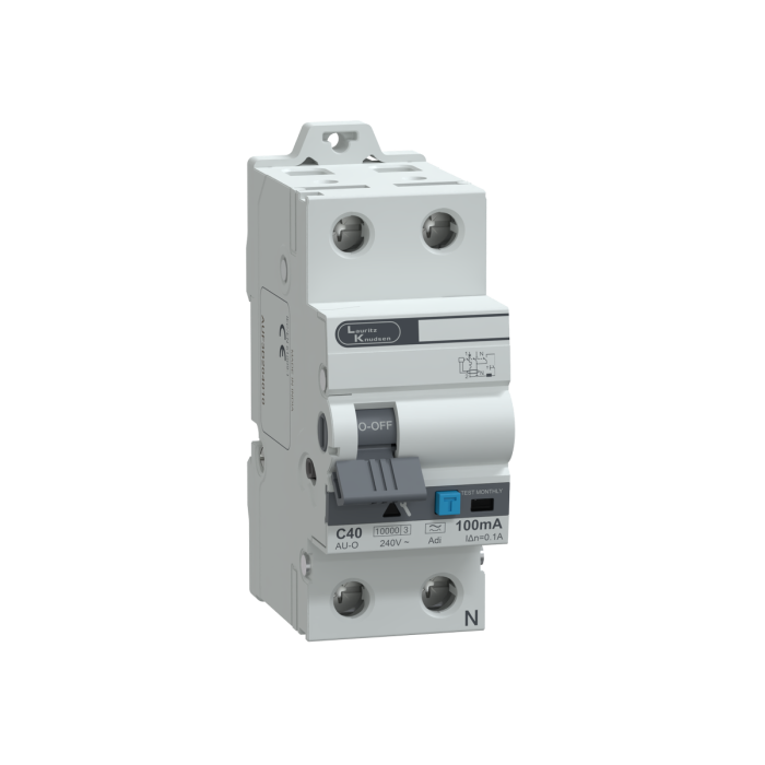 Lauritz Knudsen AU Standard RCBO, 2 Pole, C Curve, Adi 10 kA, 100 mA, 40A, 240V | Suitable for isolation | with Added Immunity