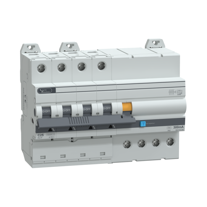 Lauritz Knudsen AU standard RCBO, 4 Pole, C Curve, Adi 10kA, 300mA, 25A, 415V 