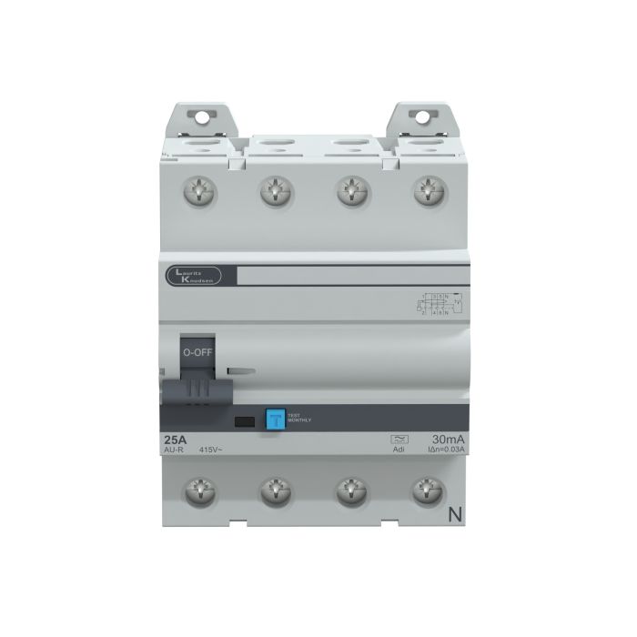 Lauritz Knudsen AU Standard RCCB, 4 Pole, Adi 30mA, 25A, 415V | for Household to Industrial applications | Prevents Unauthorized Access | Earth Leakage Fault Indication | with Added Immunity