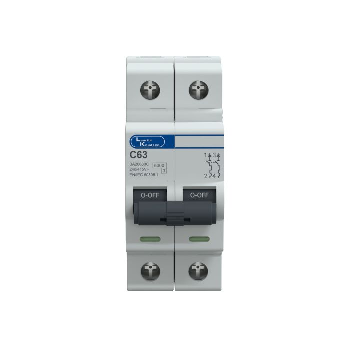 Lauritz Knudsen Tripper, MCB, C-Curve, 63A | 2 Pole | Energy Saving | Higher Life | 240V AC