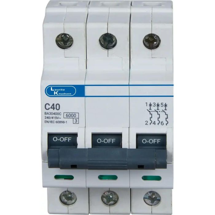 Lauritz Knudsen Tripper MCB 40A TP 415V AC 6kA C Curve