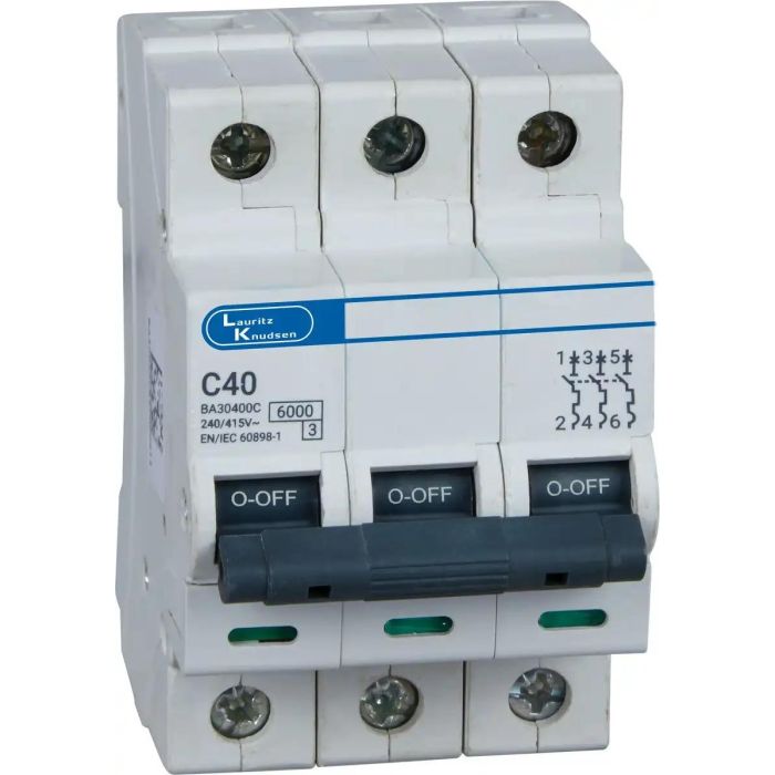 Lauritz Knudsen Tripper, MCB, C-Curve, 40A | 3 Pole | Energy Saving | Higher Life | 415V AC