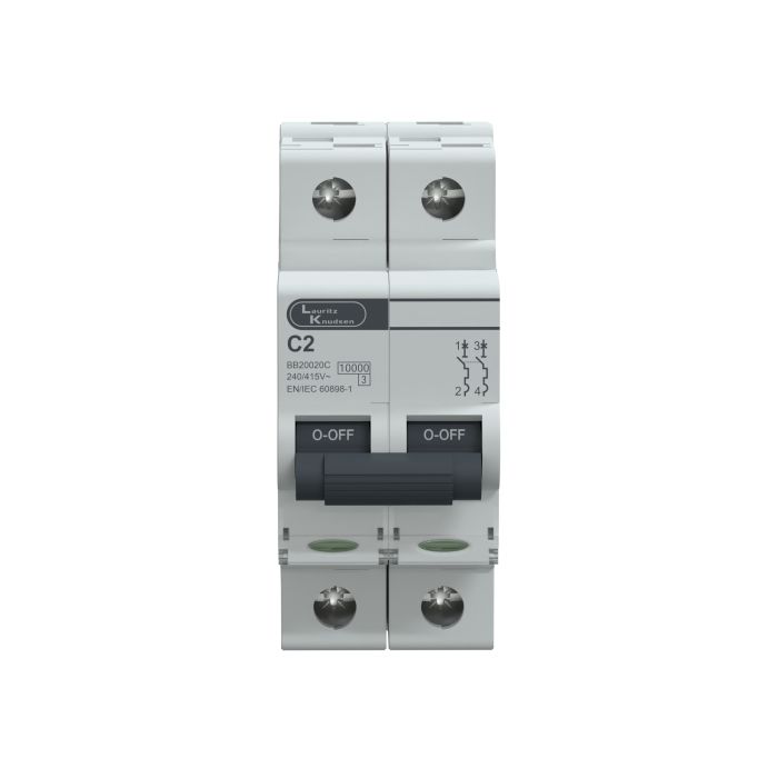 Lauritz Knudsen EXORA, MCB, 2 Pole, 240V AC, 10kA, C Curve, 2A