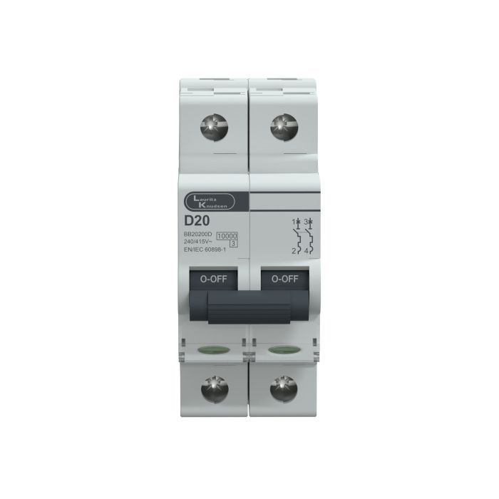 Lauritz Knudsen EXORA, MCB, 2 Pole, 240V AC, 10kA, D Curve, 20A