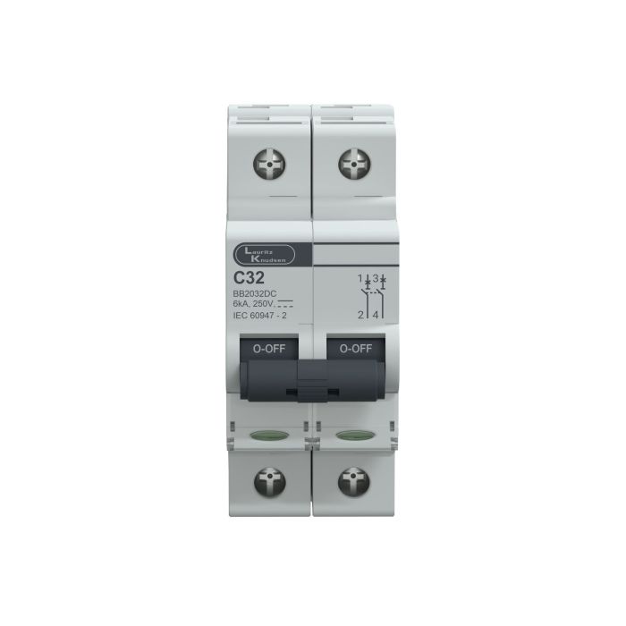 Lauritz Knudsen EXORA, MCB, 2 Pole, 250V DC, 6kA, C Curve, 32A