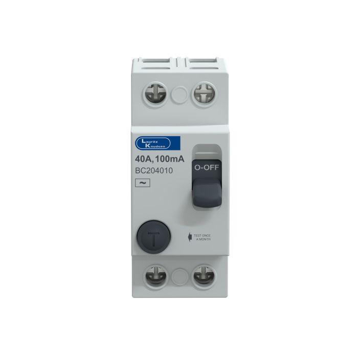 Lauritz Knudsen Tripper, RCCB, 40A | 2 Pole | 100mA | Finger proof IP20 terminals | 240V AC | ISI Certified