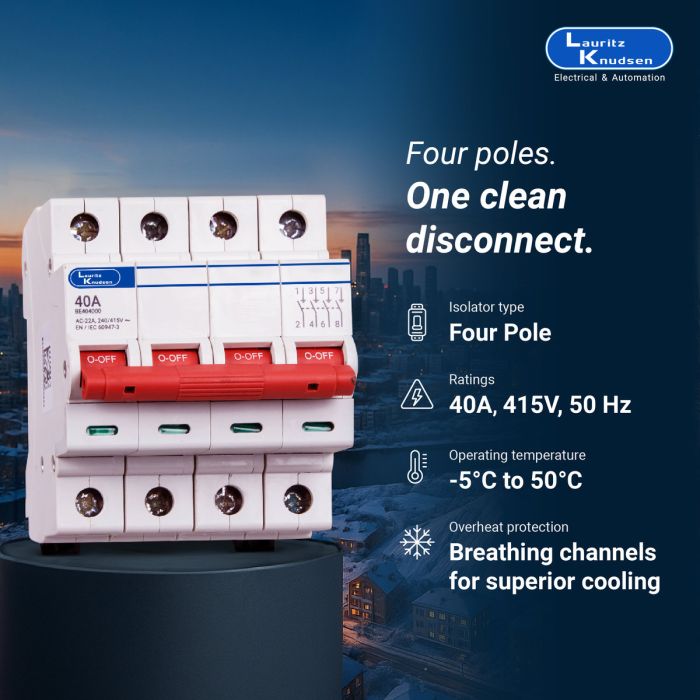 Lauritz Knudsen Isolator, 40A | 4 Pole | Higher Life | 415V AC | CE Marked