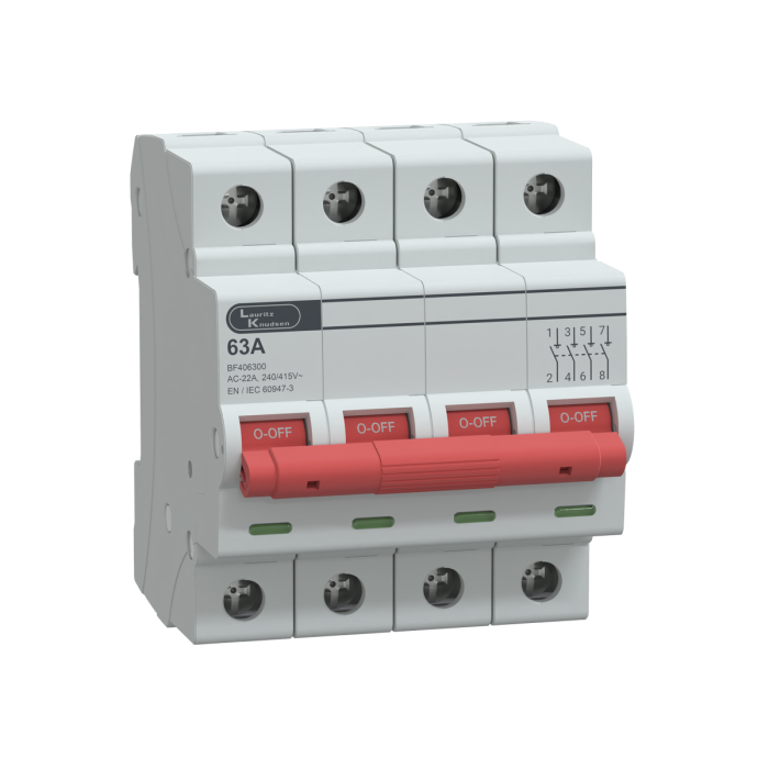 Lauritz Knudsen EXORA, Isolator, 4 Pole, 415V AC, 63A