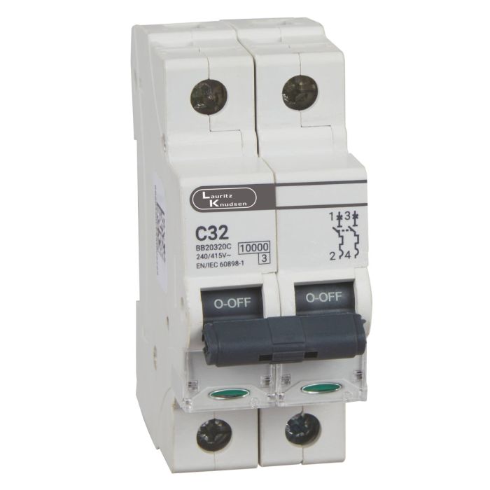 Lauritz Knudsen EXORA, Combo of MCBs: 2 Pole, 240V AC, 10kA, C Curve, 16A MCB and 2 Pole, 500V DC 10kA, C Curve, 16A MCB