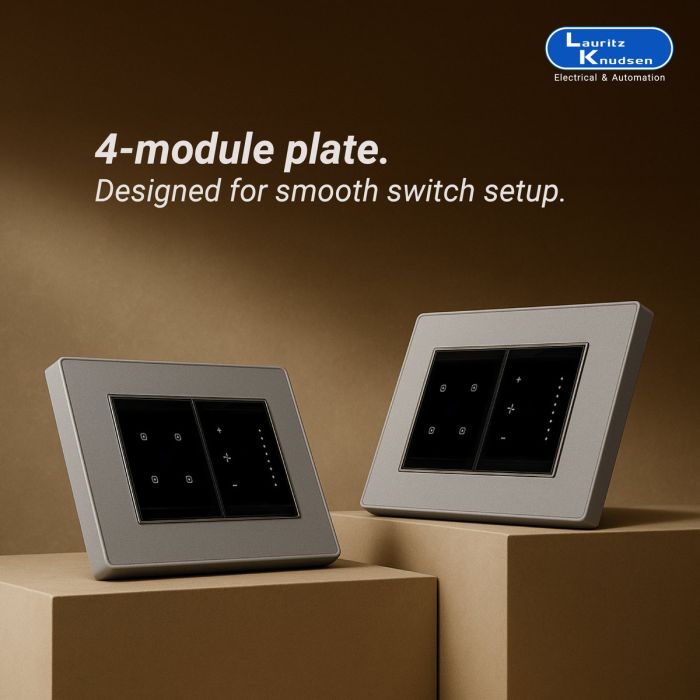 Lauritz Knudsen englaze Modular Switch Glass Plates | 4 Module | Without Grid Frames | With Glass Finish (Silky Silver)