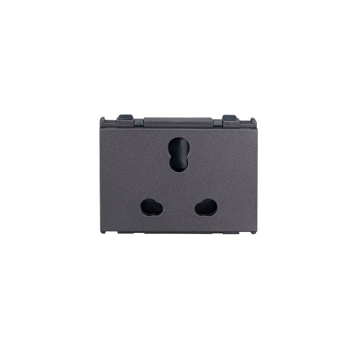 Lauritz Knudsen englaze Power Socket, 6A/16A | 3 Pin Combi | 3 Module | with Safety Shutter | ISI Certified (Mountain Grey)