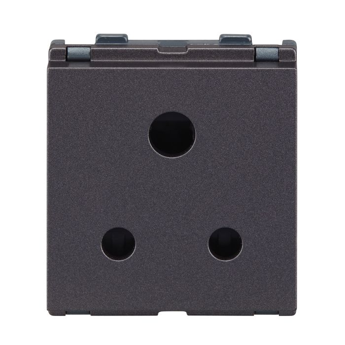 Lauritz Knudsen englaze Power Socket, 6A | 3 Pin | 2 Module | with Safety Shutter | ISI Certified | Heavy Duty (Mountain Grey)
