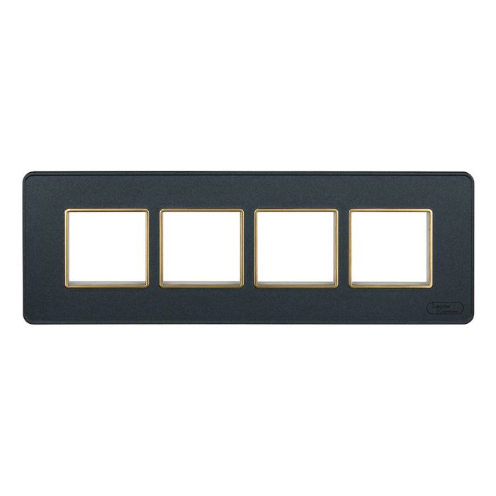 Lauritz Knudsen enGem Cover Plates | 8 Module | with Golden Bezel Finish |Premium Look (Horizontal) | Clean & elegant finish | Stone Grey Color