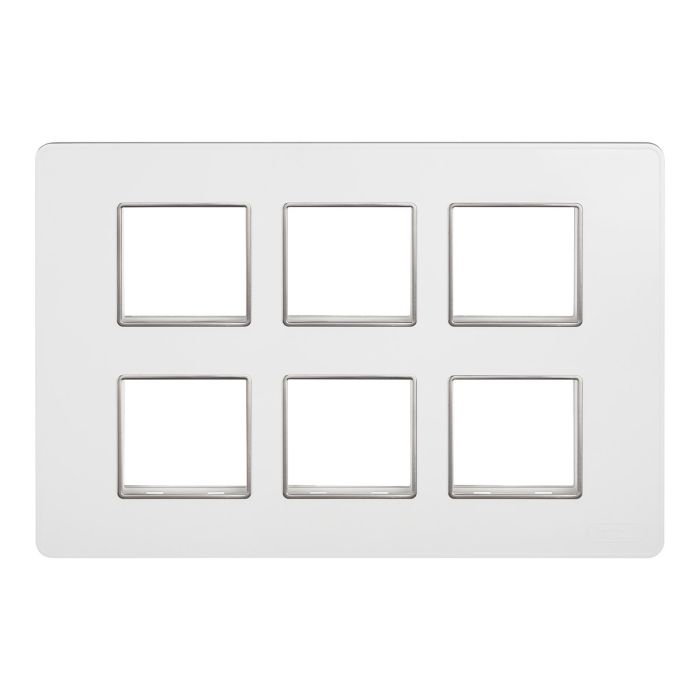Lauritz Knudsen enGem Cover Plates | 12 Module | with Chrome Bezel Finish | Premium Look | Clean & elegant finish | White Color