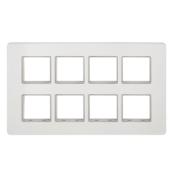 Lauritz Knudsen enGem Cover Plates | 16 Module | with Chrome Bezel Finish | Premium Look | Clean & elegant finish | White Color