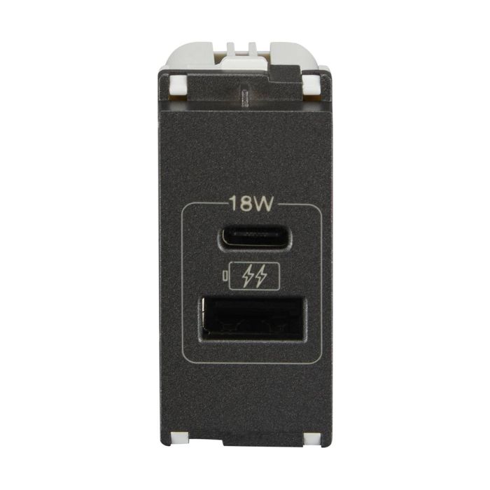 Lauritz Knudsen Encurve Usb Charger 18W Typea & C 1 Module Magnesium Grey