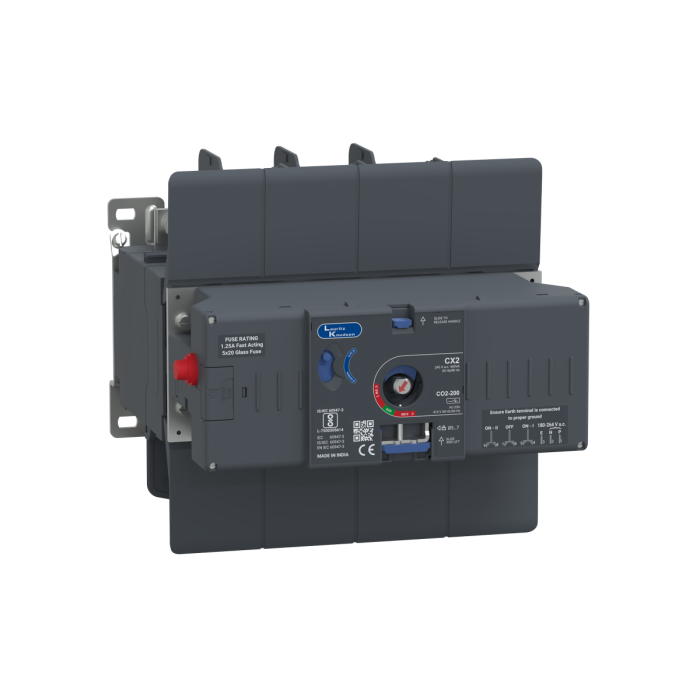 Lauritz Knudsen Motorised Changeover Switch, C-Line, 200A, 415V AC | Frame 2 | 4 Pole | Open Execution | Padlocking in OFF position | Load‑Handling Capability 