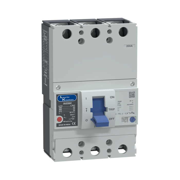 Lauritz Knudsen DU250C, MCCB, 3 Pole, 415V AC, 25kA Breaking Capacity, 200A | Thermal-Magnetic Release| 50/60 Hz | Compact Size | Spreader Terminals are Included
