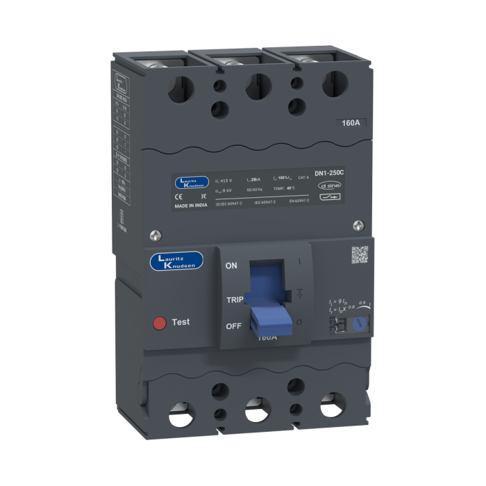 Lauritz Knudsen DN1C, MCCB, 3 Pole, 415V AC, 25kA Breaking Capacity, 160A | Thermal-Magnetic Release | IP40 Protection 