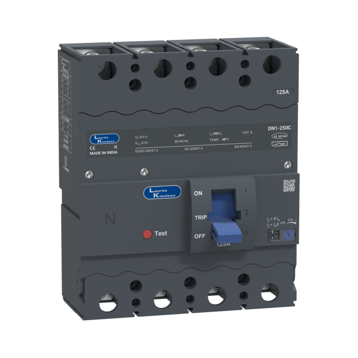 Lauritz Knudsen DN1C, MCCB, 4 Pole, 415V AC, 25kA Breaking Capacity, 125A | Thermal-Magnetic Release | IP40 Protection 