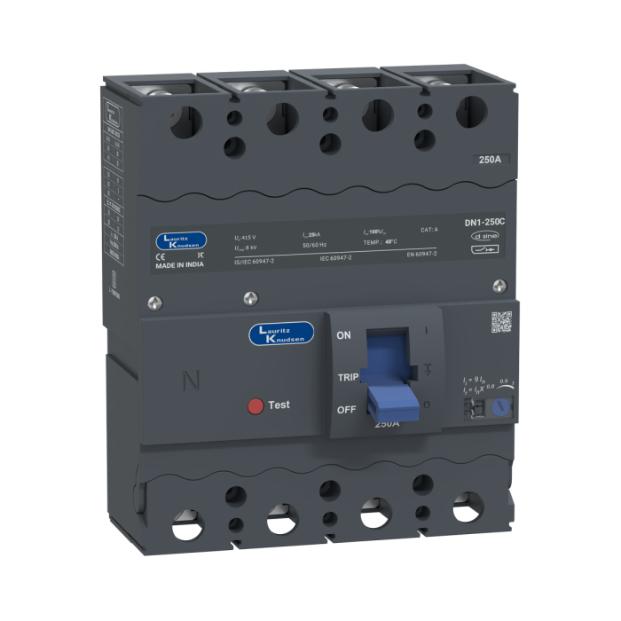 Lauritz Knudsen DN1C, MCCB, 4 Pole, 415V AC, 25kA Breaking Capacity, 250A | Thermal-Magnetic Release | IP40 Protection 