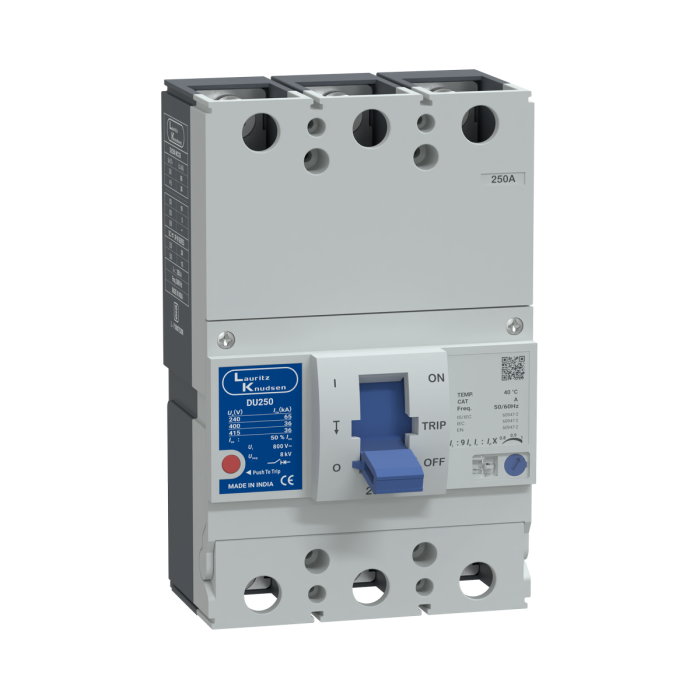 Lauritz Knudsen DU250, MCCB, 2 Pole, 415V AC, 36kA Breaking Capacity, 250A | Thermal-Magnetic Release | IP40 Protection