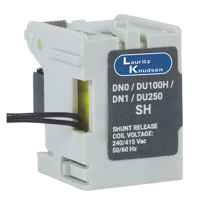 Lauritz Knudsen Accessory for MCCBs: Shunt Release | 240/415V AC (left) | Suitable for DU100D/DU125D/DU100H/DU125H/DU250/DU250C/DN0/DN1