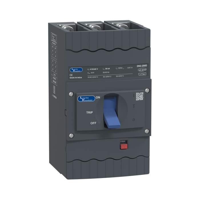 Lauritz Knudsen DN2D, MCCB, 3 Pole, 415V AC, 36kA Breaking Capacity, 100A | Microprocessor Release MTX1.0 | IP40 Protection 