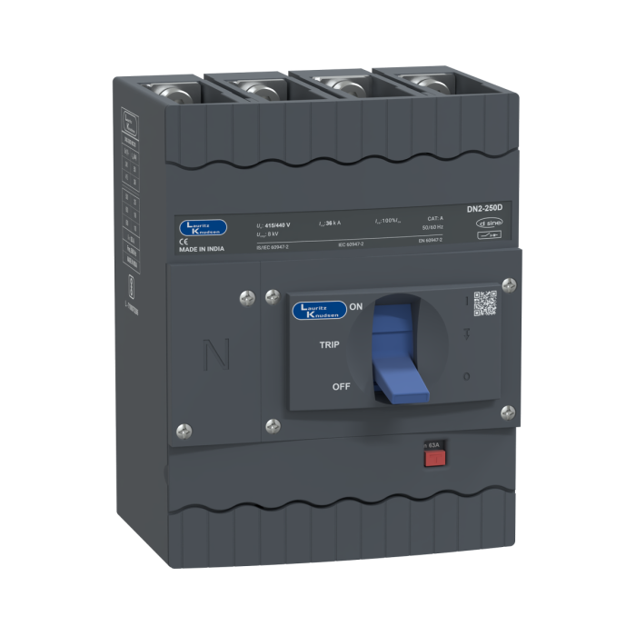 Lauritz Knudsen DN2D, MCCB, 4 Pole, 415V AC, 36kA Breaking Capacity, 63A | Microprocessor Release MTX2.0 | IP40 Protection