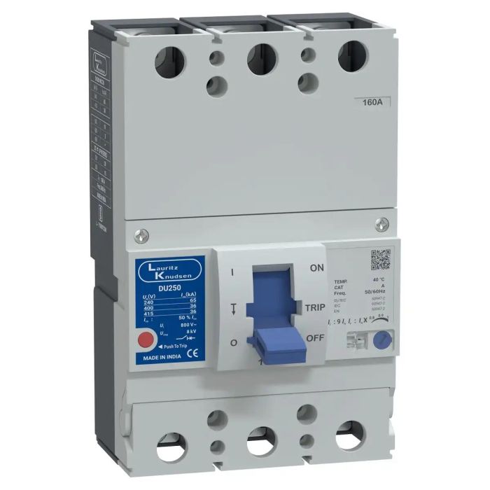 DU250 MCCB 160A 3P 415V AC 36kA Thermal Magnetic 50/60 Hz main product photo