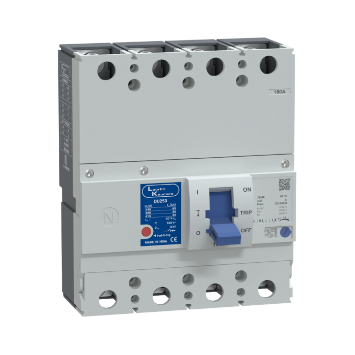 Lauritz Knudsen DU250, MCCB, 4 Pole, 415V AC, 36kA Breaking Capacity, 160A | Thermal-Magnetic Release| 50/60 Hz | Compact Size | Spreader Terminals are Included