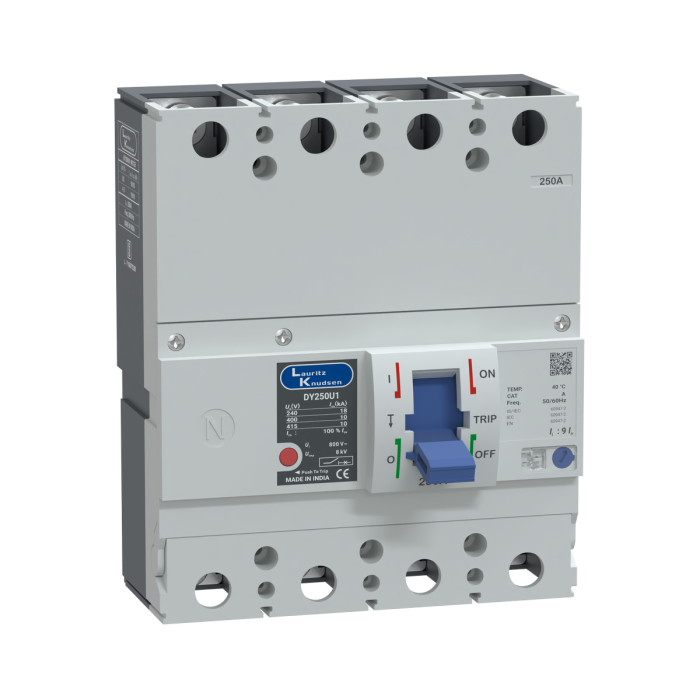 Lauritz Knudsen DY250U1, MCCB, 4 Pole, 415V AC, 10kA Breaking Capacity, 250A | Thermal-Magnetic Release | Compact size | with Spreader Terminal 