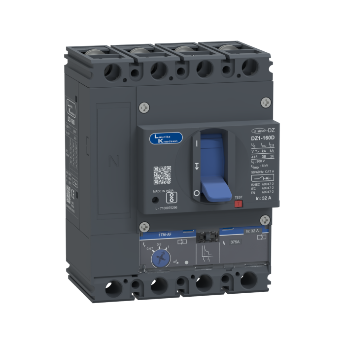 Lauritz Knudsen DZ1D, MCCB, 4 Pole, 415V AC, 36kA Breaking Capacity, 32A | Thermal-Magnetic Release | IP40 Protection