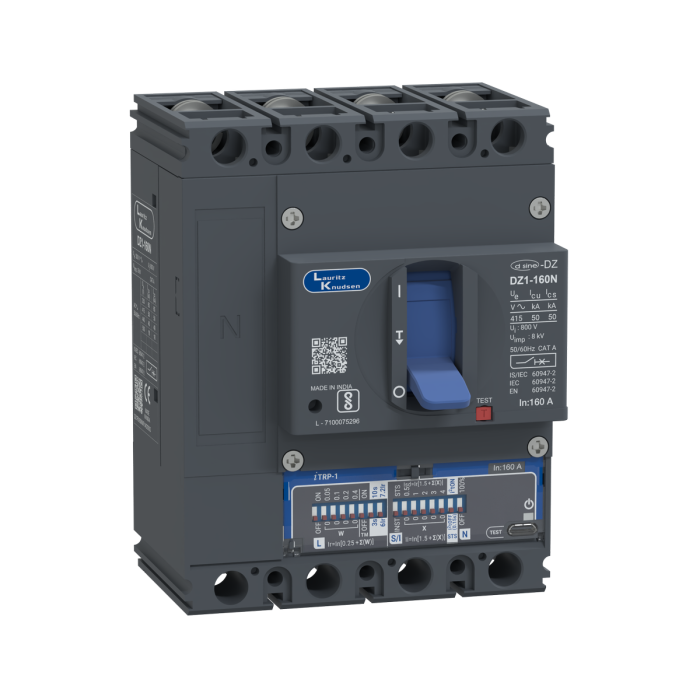 Lauritz Knudsen DZ1N, MCCB, 4 Pole, 415V AC, 50kA Breaking Capacity, 160A | Microprocessor Release iTRP1 | IP40 Protection