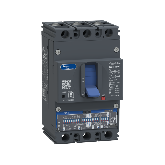 Lauritz Knudsen DZ1D, MCCB, 3 Pole, 415V AC, 36kA Breaking Capacity, 40A | Microprocessor Release iTRP3 | IP40 Protection