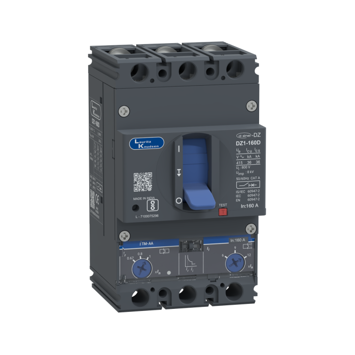 Lauritz Knudsen DZ1D, MCCB, 3 Pole, 415V AC, 36kA Breaking Capacity, 160A | Thermal-Magnetic Release | IP40 Protection