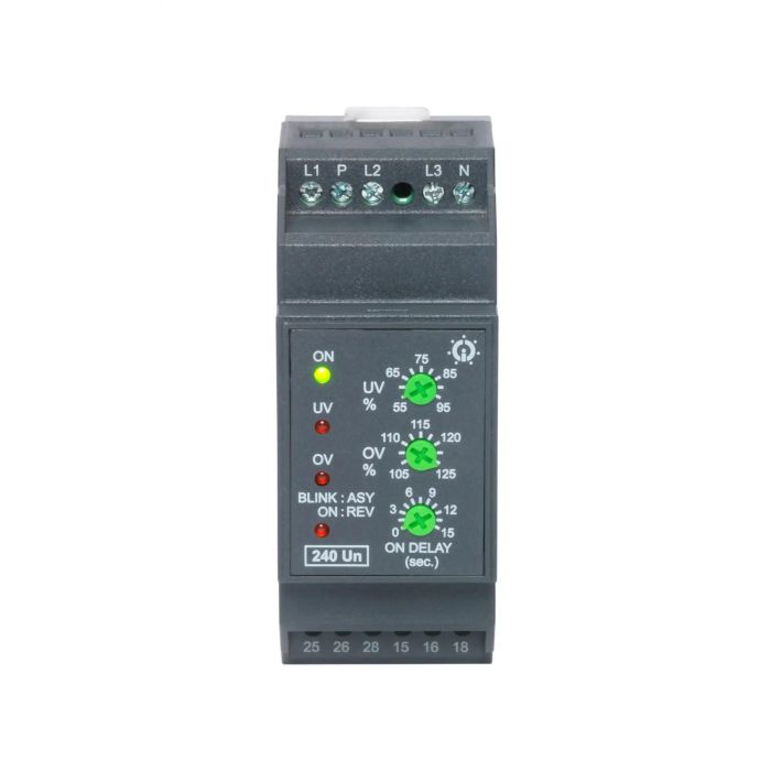 Lauritz Knudsen SPP SM 500, 415V AC | SPP  +  Selectable UV  +  Selectable OV with Neutral Loss Protection Type | 3 Ph, 4W | ON Delay 5 sec & OFF Delay 5 sec, 500ms-1s for Neutral fail | 2 C/O | 94 VAC Asymmetry