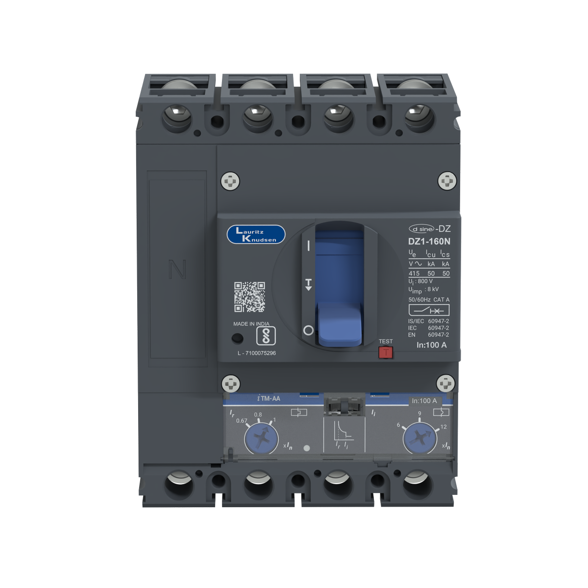 DZ1N MCCB 100 4P 415V AC 50kA Thermal Magnetic 50/60 Hz‚ | Lauritz